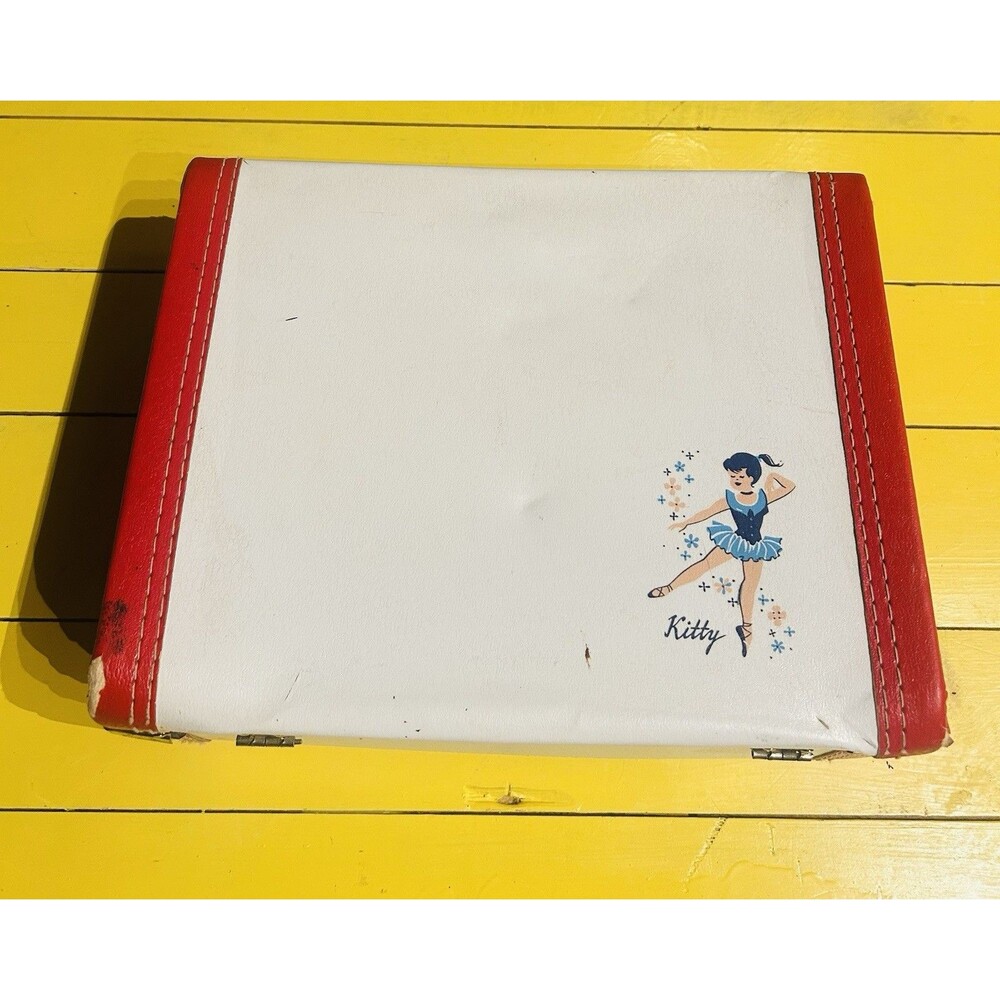 Vintage 1950s Vanity Case Mid Century Decor Girls Ballerina Kitty Suitcase Retro